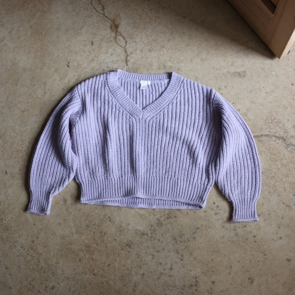 Lavender Chunky Knit V Neck Sweater Cozy Fall Women's M Fall H&M